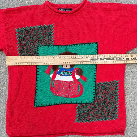 Vintage 90s Work in Progress Red Teddy Bear Christmas Sweater SMALL - Picture 8 of 8
